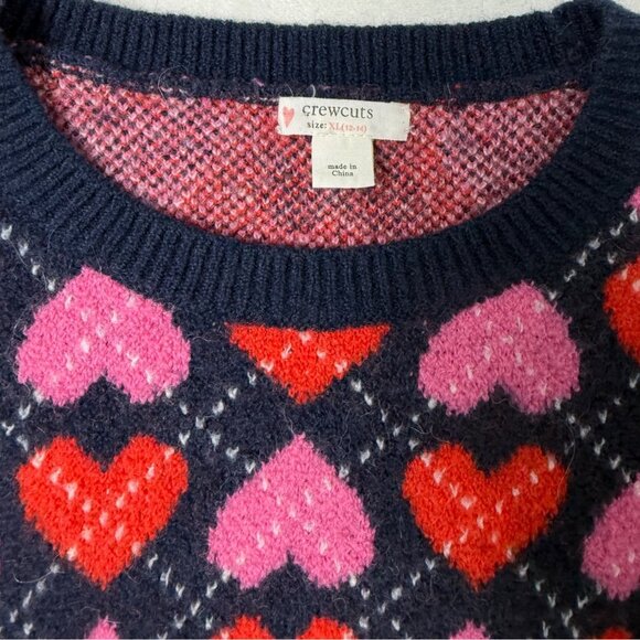 XL 12 14 Crewcuts Girls Heart Argyle Crewneck Sweater Alpaca Wool Blue Red Pink - Picture 2 of 9